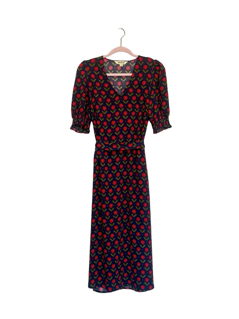 Boden Navy Blue & Red Floral Midi Dress Vintage-Inspired Women’s Size 6